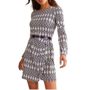 Boden Wrap Effect Jersey Dress Geometric Print - Black White Blue - Size 6